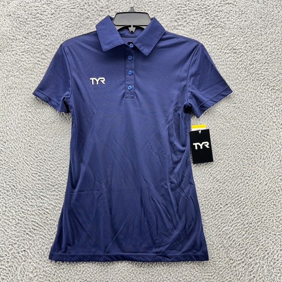 TYR Top Womens XS Blue Short Sleeve Swim Coach Shirt Collared New $39.99‎ - Picture 1 of 8